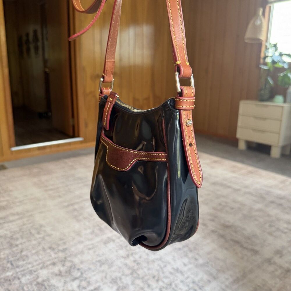 Dooney & Bourke Mini Margot Crossbody Bag Black Nylon Brown Leather Classic - Picture 2 of 16